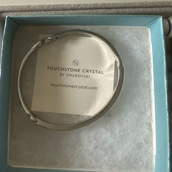 Touchstone Crystal Sleek Silver Bangle - Picture 1 of 9